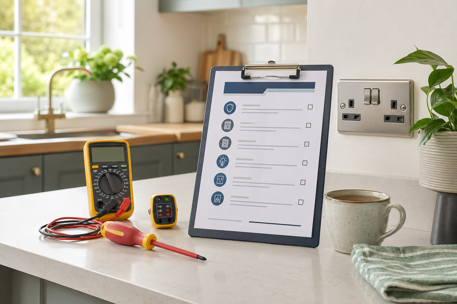 Electrical safety checklist with household testing tools